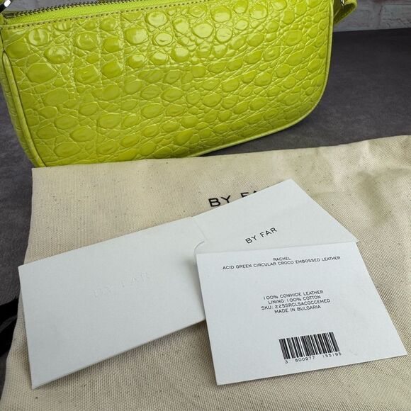 By Far Rachel Acid Green Croc-Embossed Women's Bag New - Picture 12 of 14